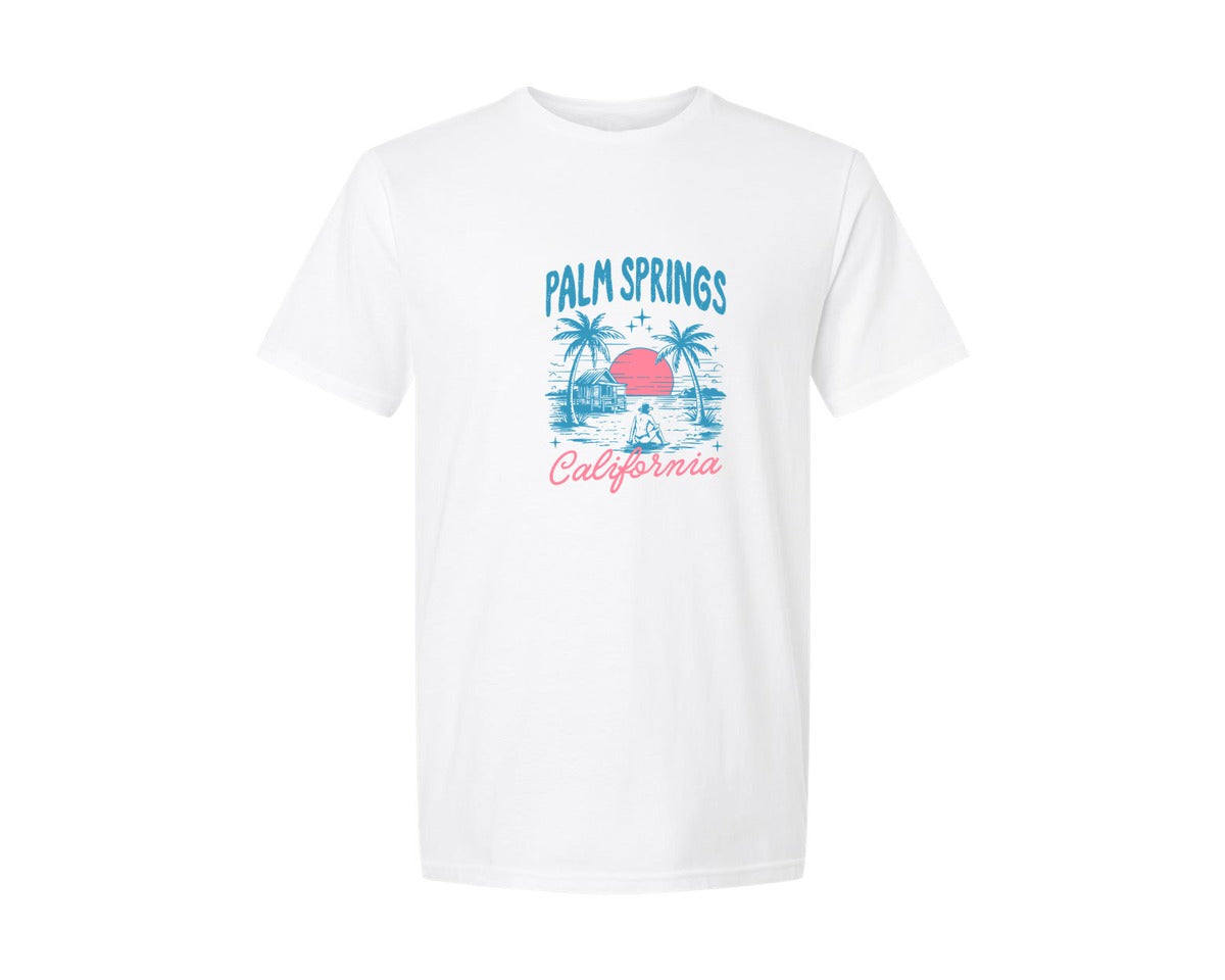 brand:Generic|color:White|retro-summer-palm-springs-california-graphic-t-shirt