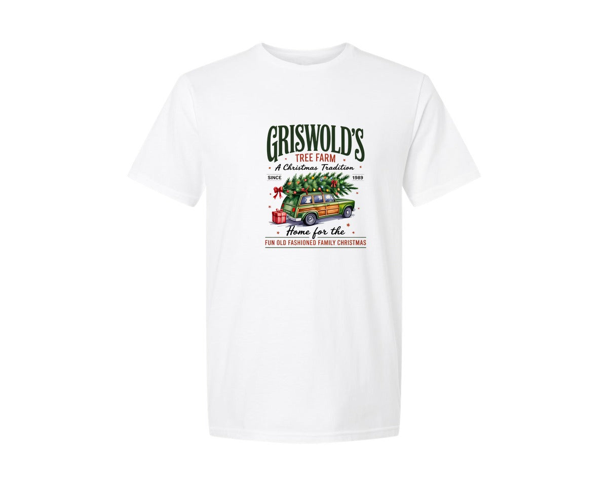 brand:Generic|color:White|vintage-griswold-christmas-tree-farm-graphic-t-shirt
