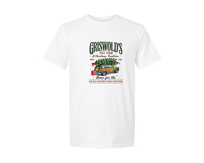 brand:Generic|color:White|vintage-griswold-christmas-tree-farm-graphic-t-shirt