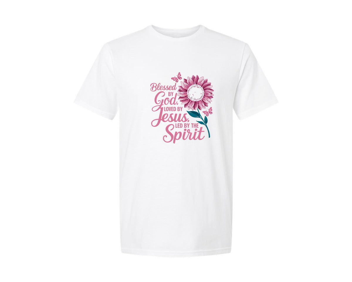 brand:Generic|color:White|blessed-by-god-loved-by-jesus-led-by-the-graphic-t-shirt