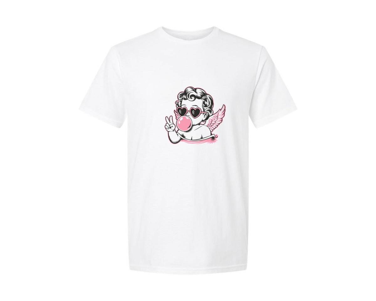 brand:Generic|color:White|retro-cupid-blowing-bubble-valentine-2-graphic-t-shirt