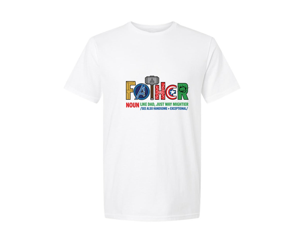 brand:Generic|color:White|superhero-father-mighty-dad-tribute-graphic-t-shirt