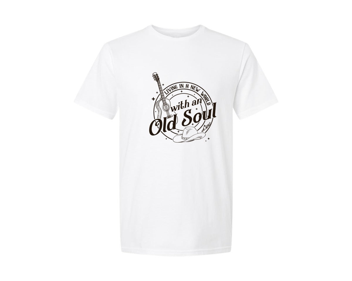 brand:Generic|color:White|guitar-cowboy-old-soul-country-music-graphic-t-shirt