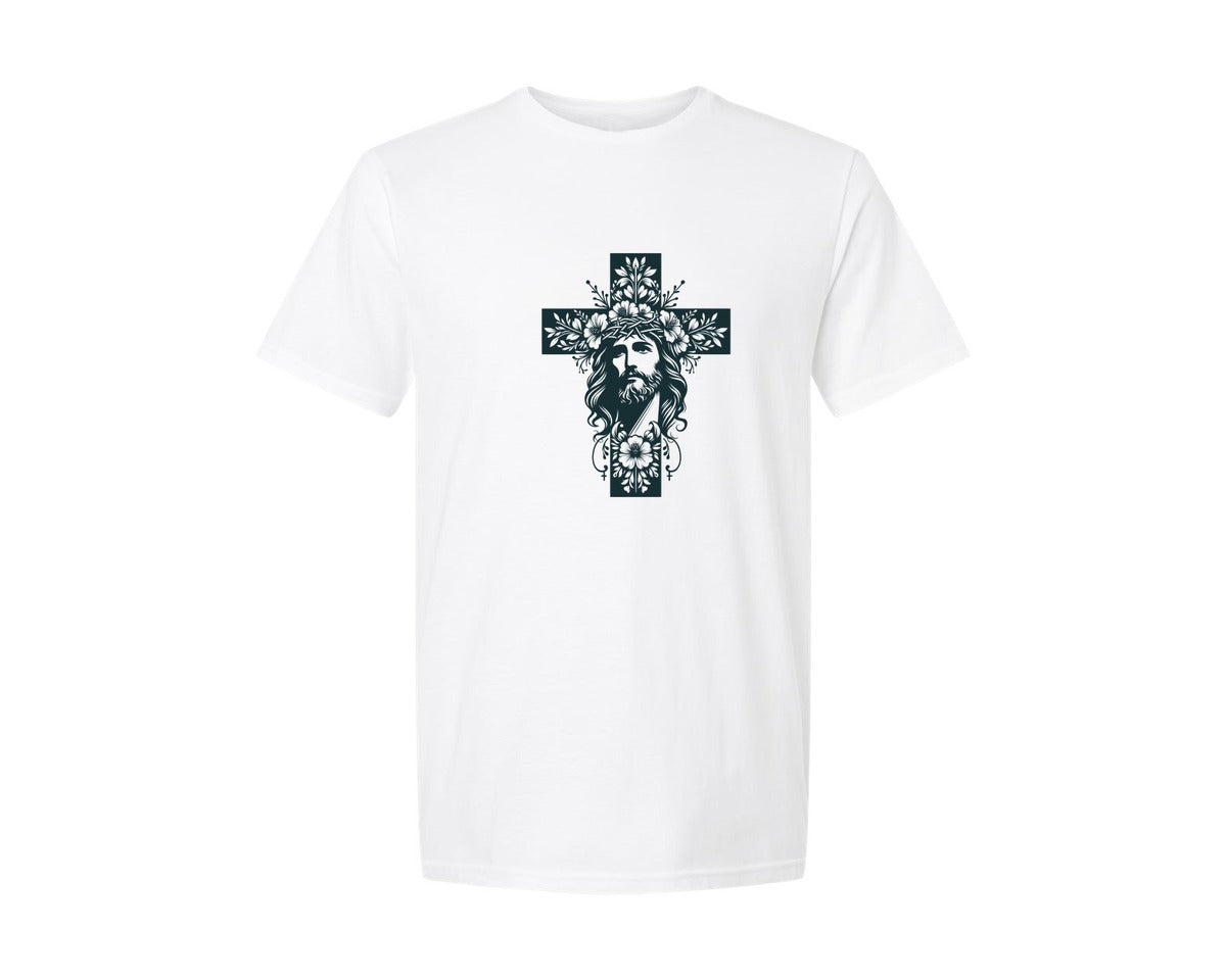 brand:Generic|color:White|floral-christian-cross-religious-77-graphic-t-shirt
