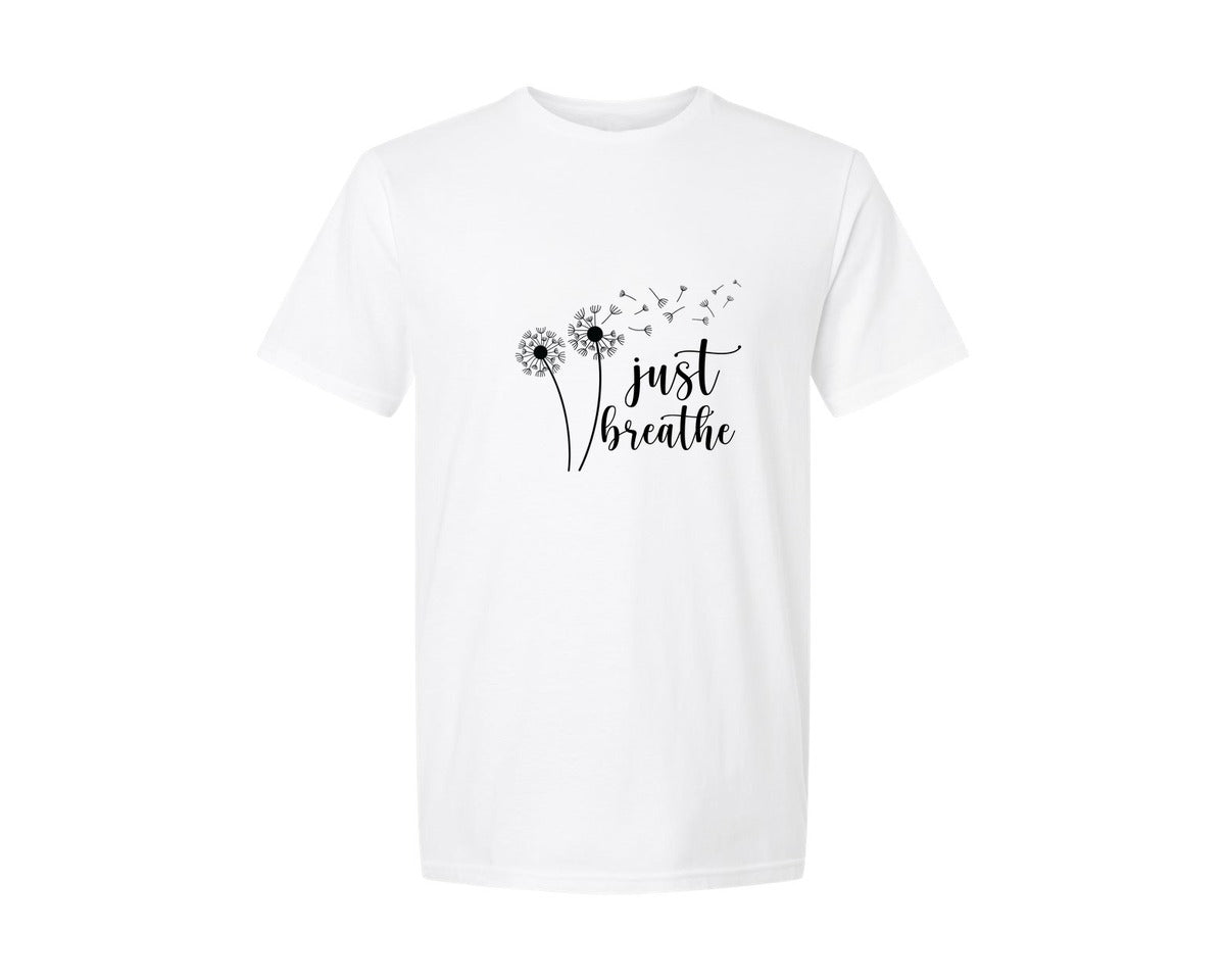 brand:Generic|color:White|just-breathe-dandelion-10-graphic-t-shirt