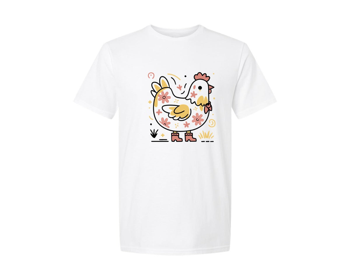 brand:Generic|color:White|floral-chicken-farm-animal-sub-graphic-t-shirt