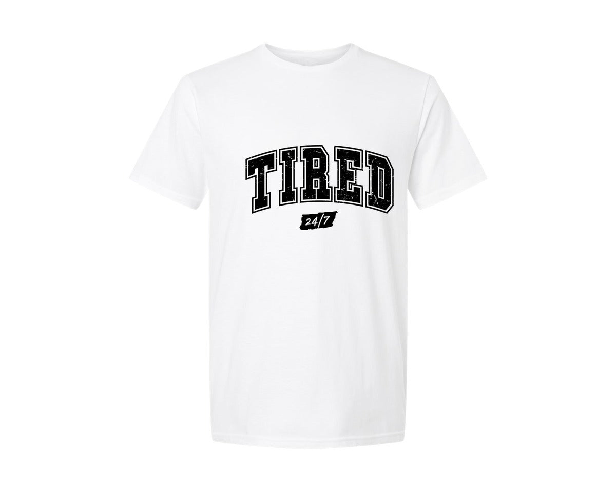 brand:Generic|color:White|funny-mothers-day-tiired-24-7-mama-mom-graphic-t-shirt