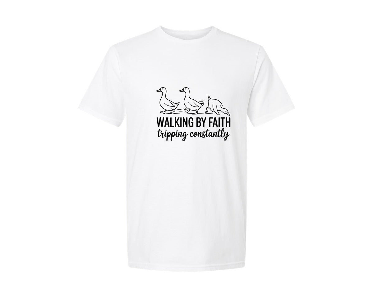 brand:Generic|color:White|walking-by-faith-pngchristian-pngbible-graphic-t-shirt