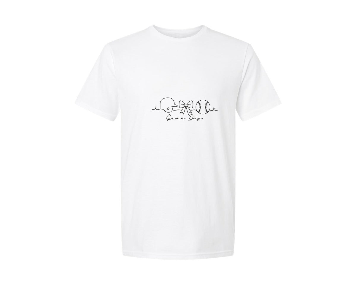 brand:Generic|color:White|coquette-game-day-baseball-sport-graphic-t-shirt