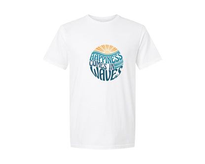 brand:Generic|color:White|happiness-comes-in-waves-summer-beach-graphic-t-shirt