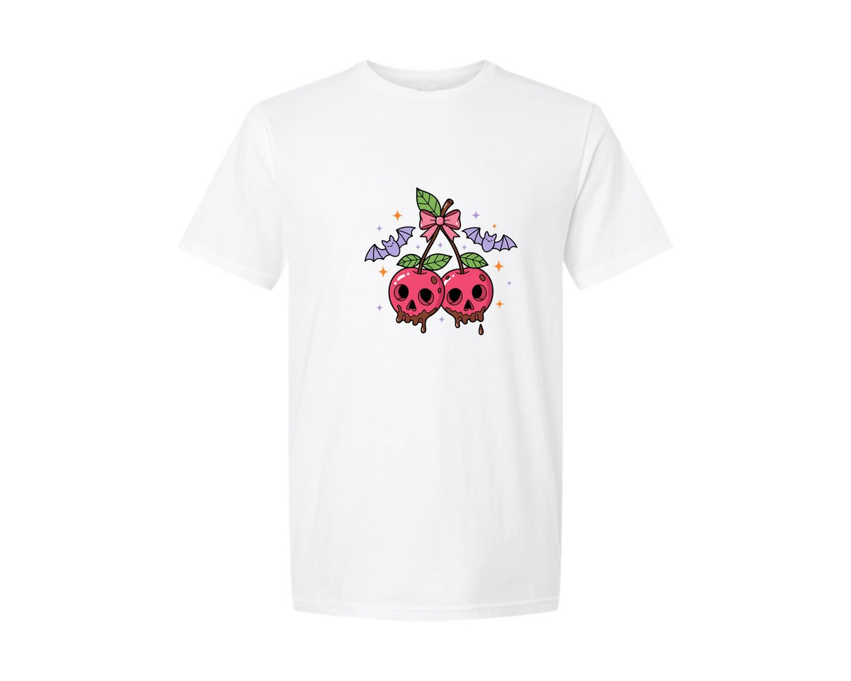 brand:Generic|color:White|spooky-cherry-skulls-halloween-graphic-t-shirt