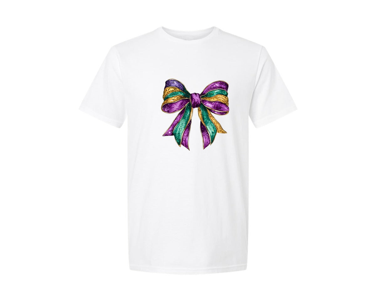 brand:Generic|color:White|mardi-gras-glitter-bow-design-2-graphic-t-shirt