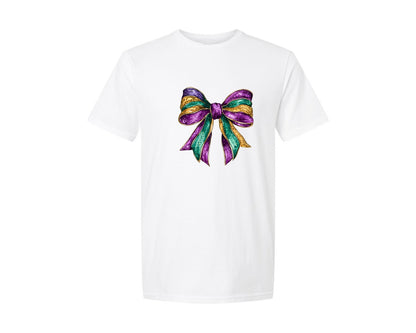 brand:Generic|color:White|mardi-gras-glitter-bow-design-2-graphic-t-shirt