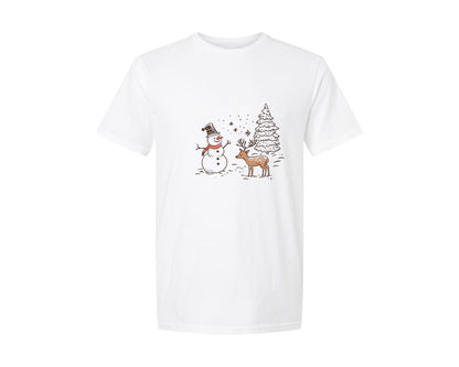 brand:Generic|color:White|christmas-winter-scene-xmas-tree-deer-graphic-t-shirt