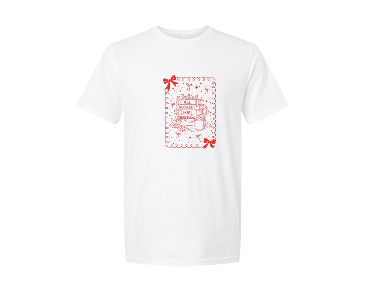 brand:Generic|color:White|all-booked-for-christmas-design-3-graphic-t-shirt