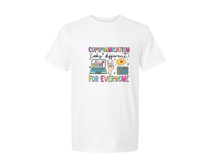 brand:Generic|color:White|communication-looks-different-graphic-t-shirt