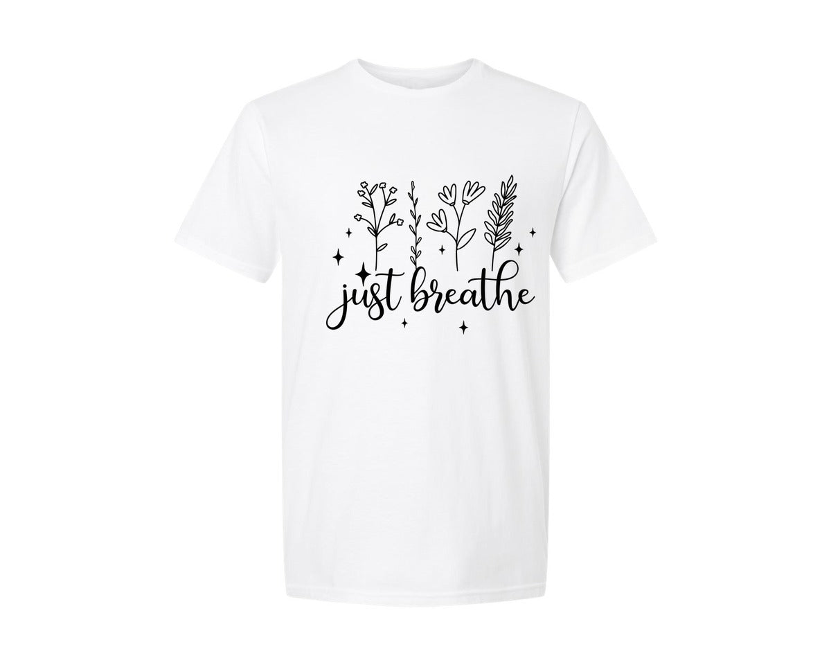 brand:Generic|color:White|just-breathe-motivational-boho-graphic-t-shirt