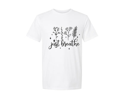 brand:Generic|color:White|just-breathe-motivational-boho-graphic-t-shirt