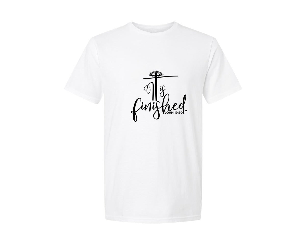 brand:Generic|color:White|it-is-finished-easter-bible-verse-graphic-t-shirt