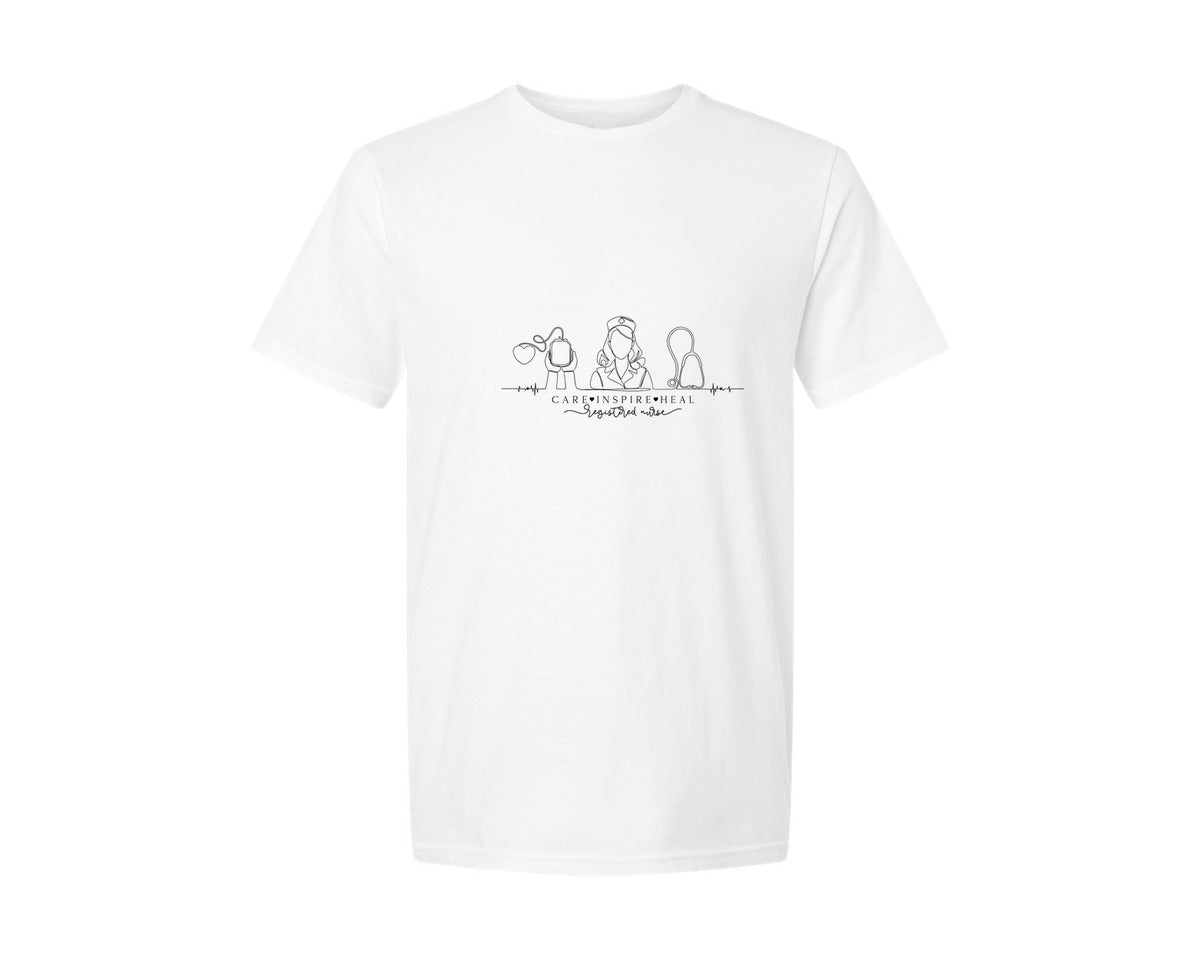 brand:Generic|color:White|nurse-registered-nurse-line-art-graphic-t-shirt