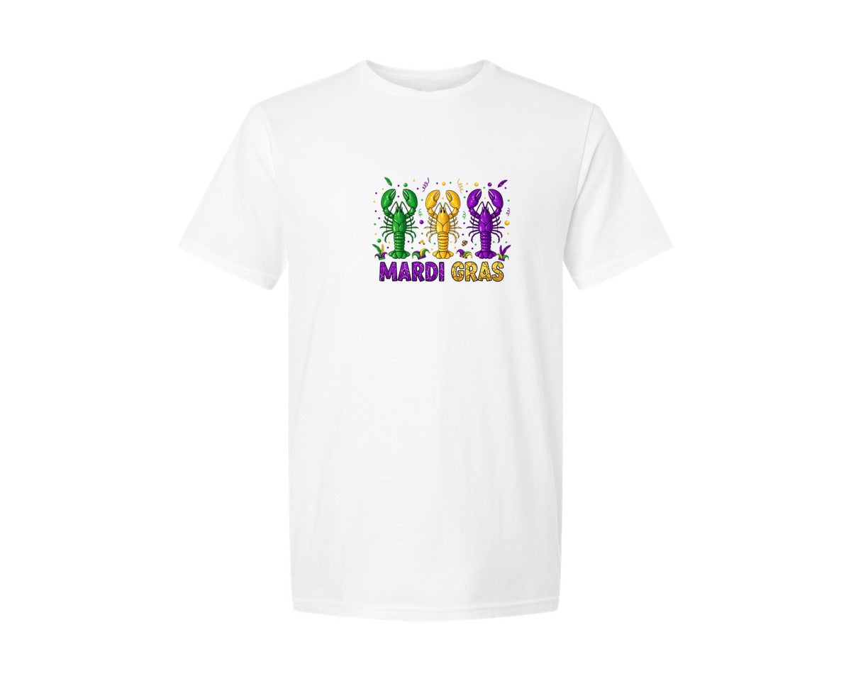 brand:Generic|color:White|mardi-gras-festive-crawfish-graphic-t-shirt