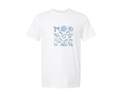 brand:Generic|color:White|coquette-seashell-retro-summer-graphic-t-shirt