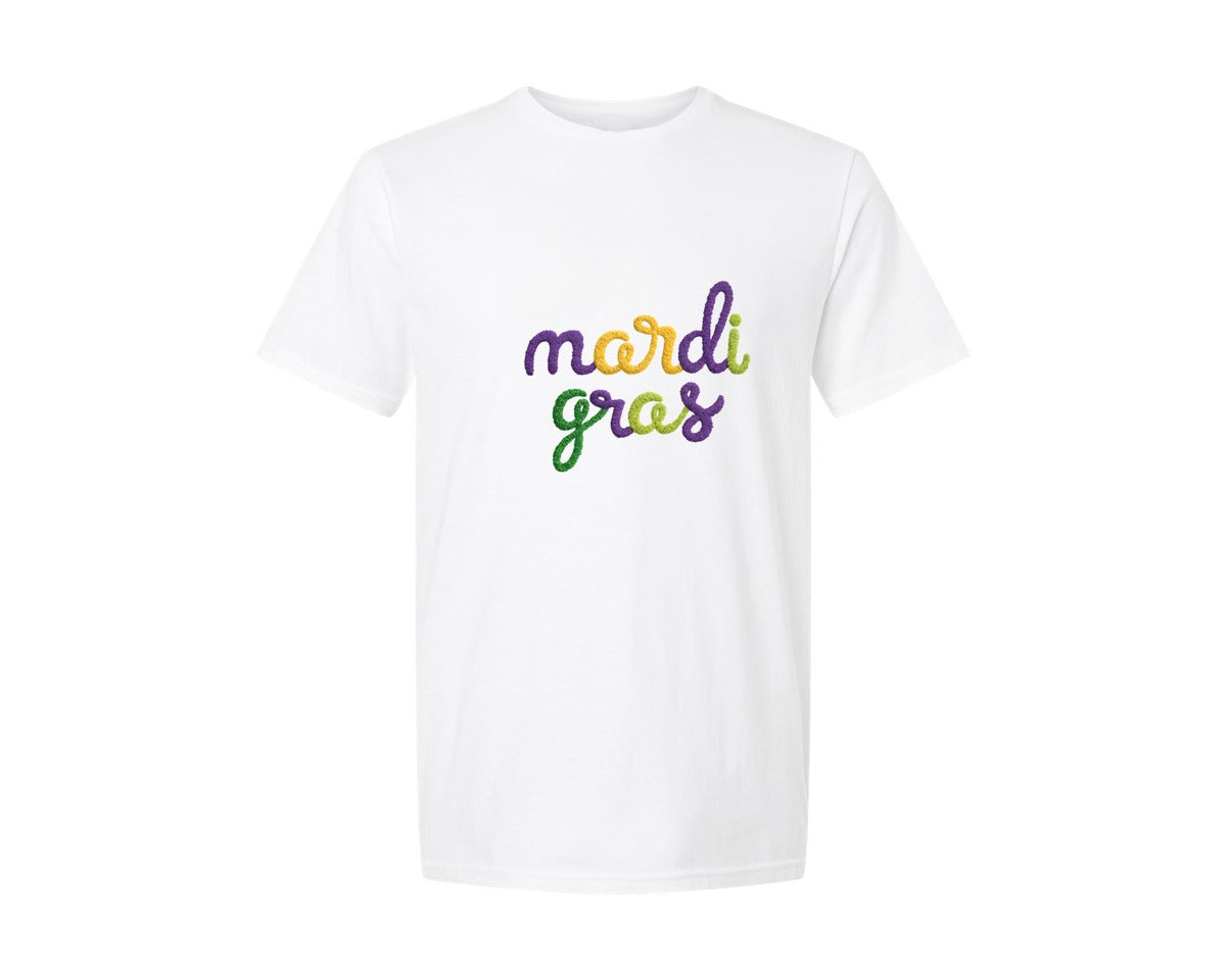 brand:Generic|color:White|mardi-gras-latch-hook-yarn-graphic-t-shirt