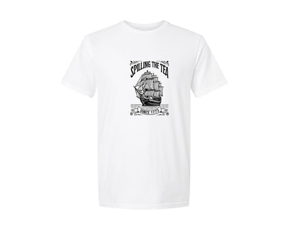 brand:Generic|color:White|spilling-the-tea-since-1773-usa-history-graphic-t-shirt