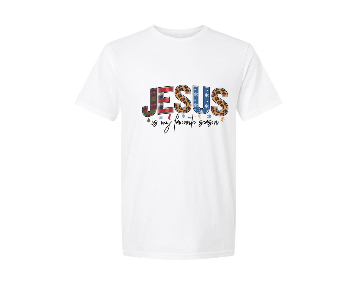 brand:Generic|color:White|jesus-is-my-favorite-season-christmas-graphic-t-shirt