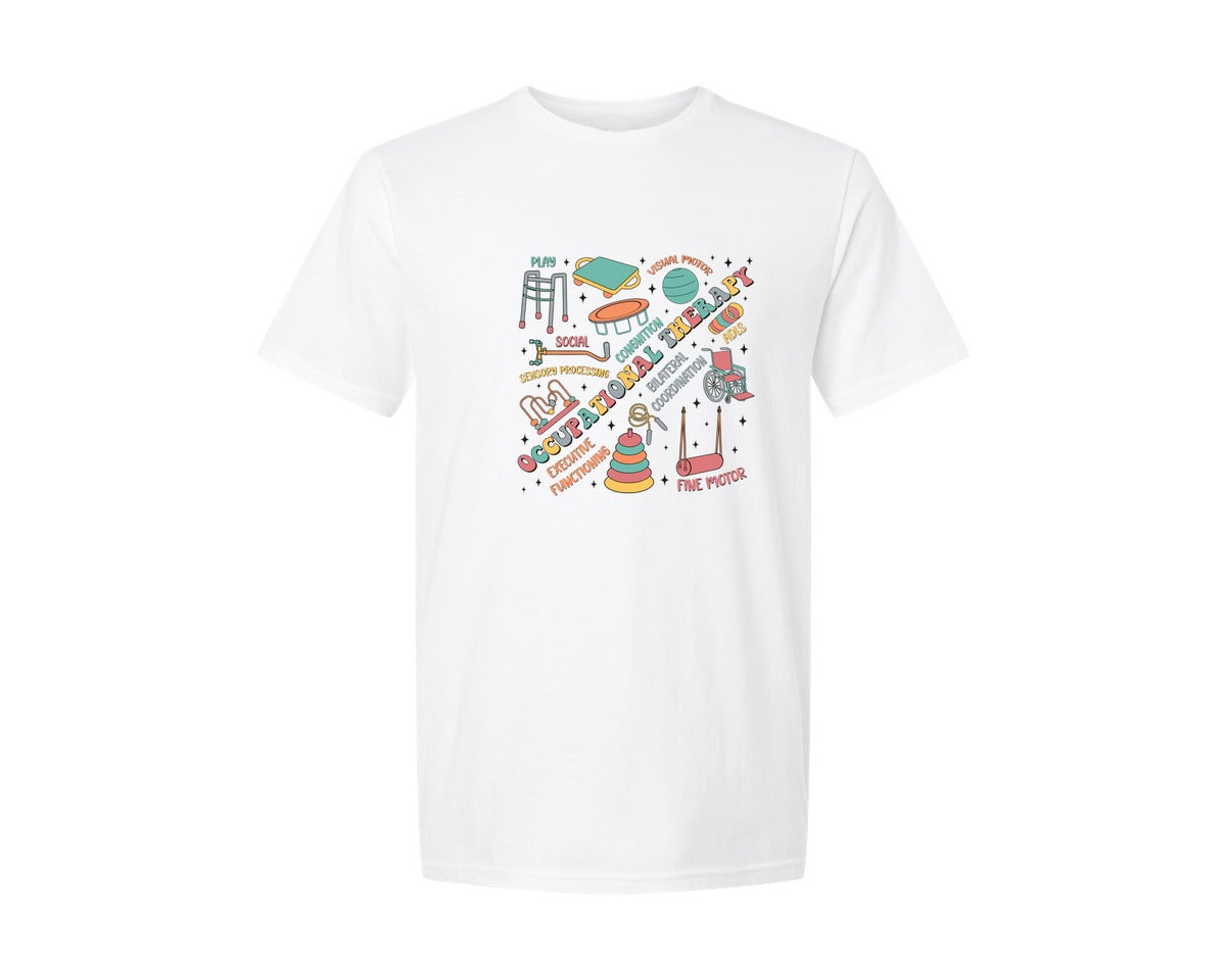 brand:Generic|color:White|occupational-therapy-retro-graphic-t-shirt