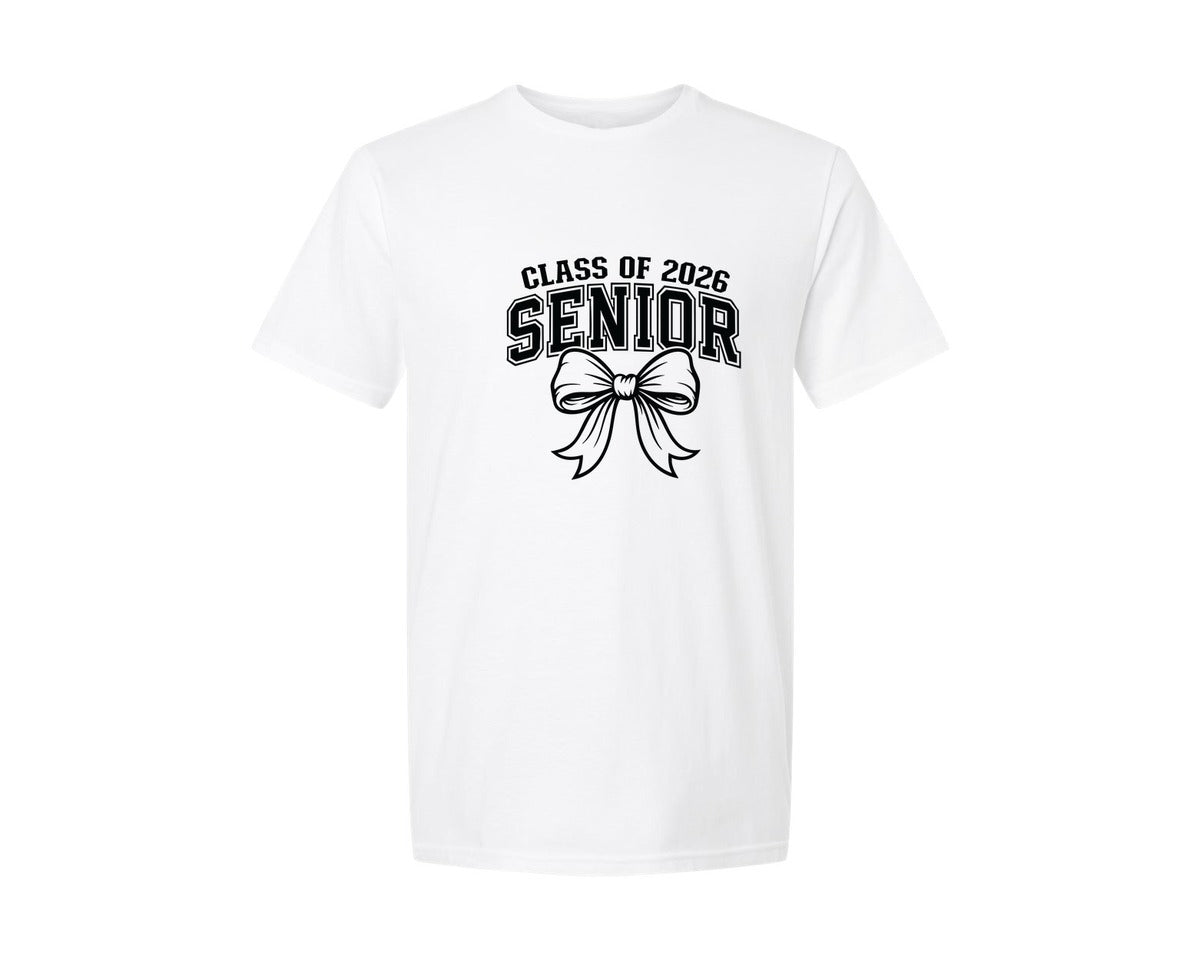 brand:Generic|color:White|senior-class-of-2026-coquette-pink-bow-graphic-t-shirt
