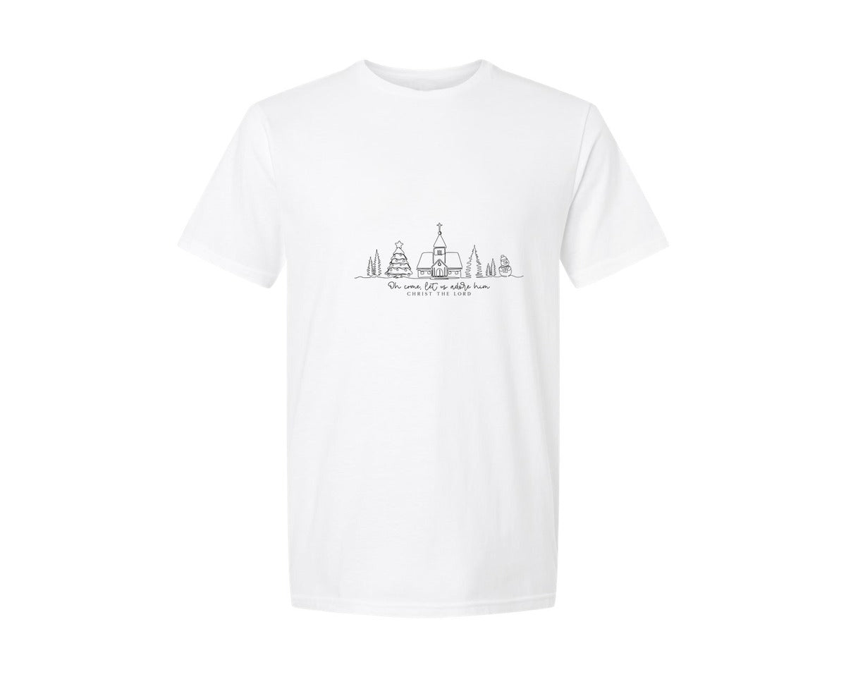 brand:Generic|color:White|oh-come-let-us-adore-him-christmas-2-graphic-t-shirt