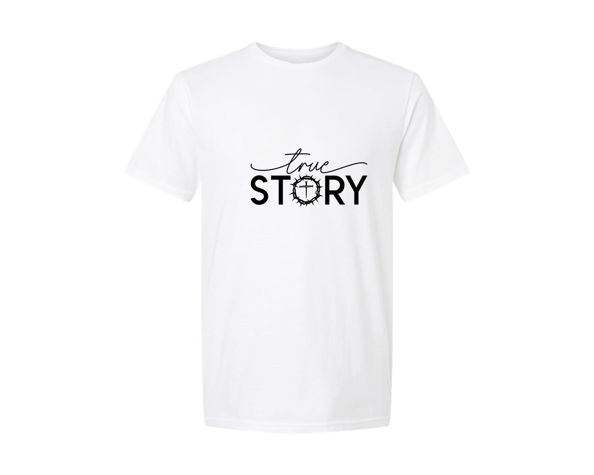 brand:Generic|color:White|true-story-christian-easter-graphic-t-shirt