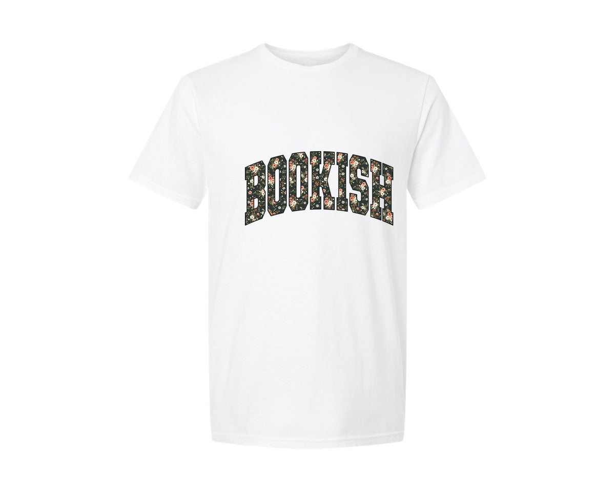 brand:Generic|color:White|floral-bookish-bookworm-book-lover-graphic-t-shirt