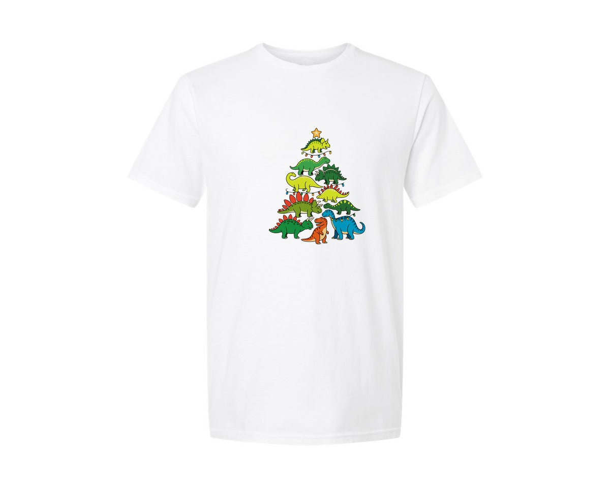 brand:Generic|color:White|christmas-dinosaur-t-rex-tree-xmas-graphic-t-shirt
