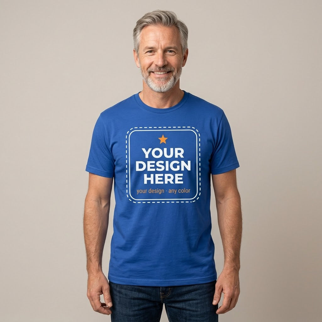 Custom Gildan Softstyle 64000 t-shirt in Royal with your design printed on the chest - InkDyno