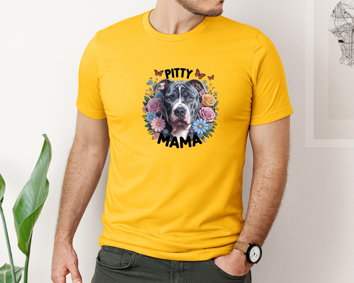 brand:Bella Canvas|color:Gold|Pitty Mama Cute Pitbull Dog 2 Graphic T-Shirt