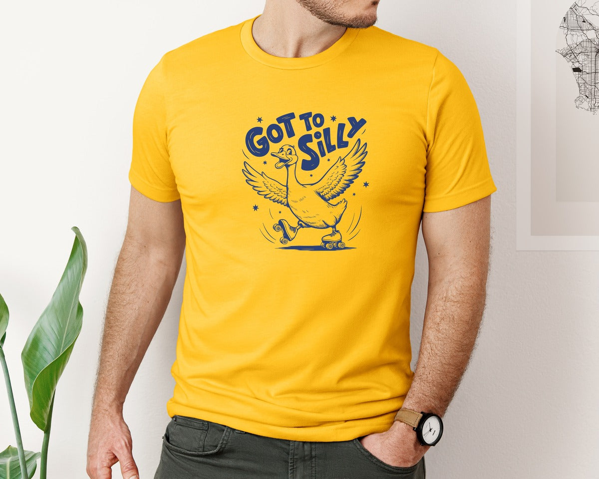 brand:Bella Canvas|color:Gold|Funny Goose Got Too Silly Design Graphic T-Shirt