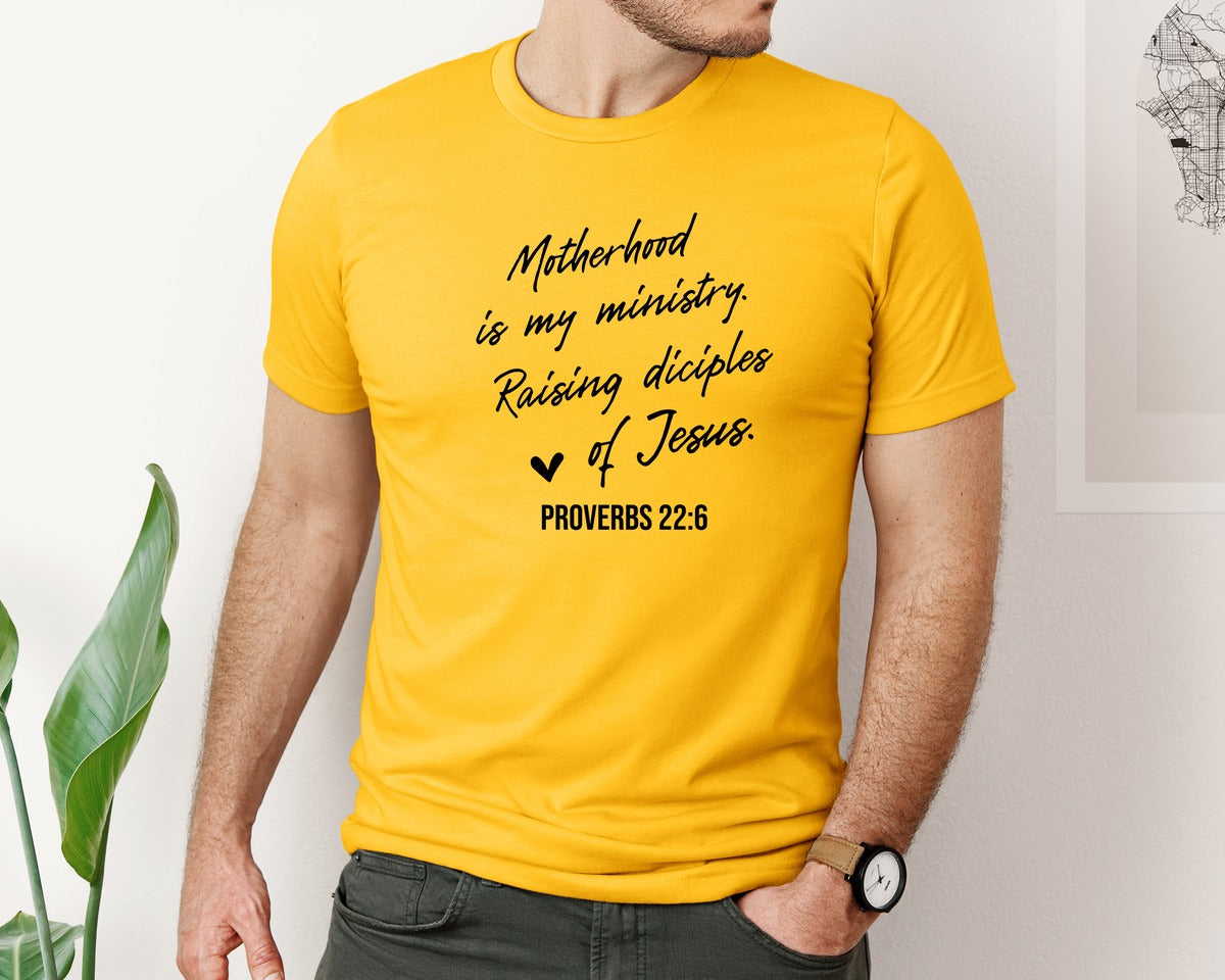 brand:Bella Canvas|color:Gold|Christian Mom Motherhood Is Kingdom Graphic T-Shirt