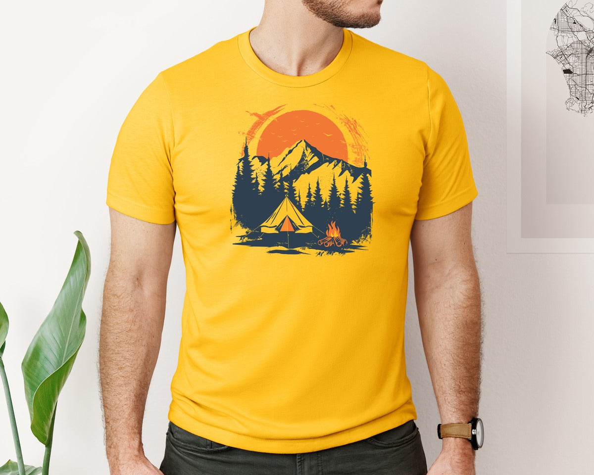 brand:Bella Canvas|color:Gold|Sunset Camping Adventure T Shirt Design 3 Graphic T-Shirt