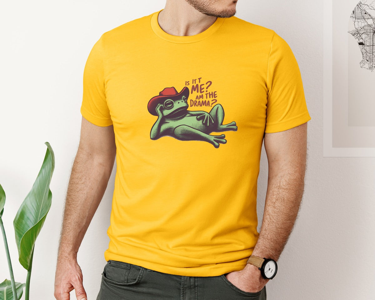 brand:Bella Canvas|color:Gold|Drama Frog Funny Cowboy Aesthetic Graphic T-Shirt
