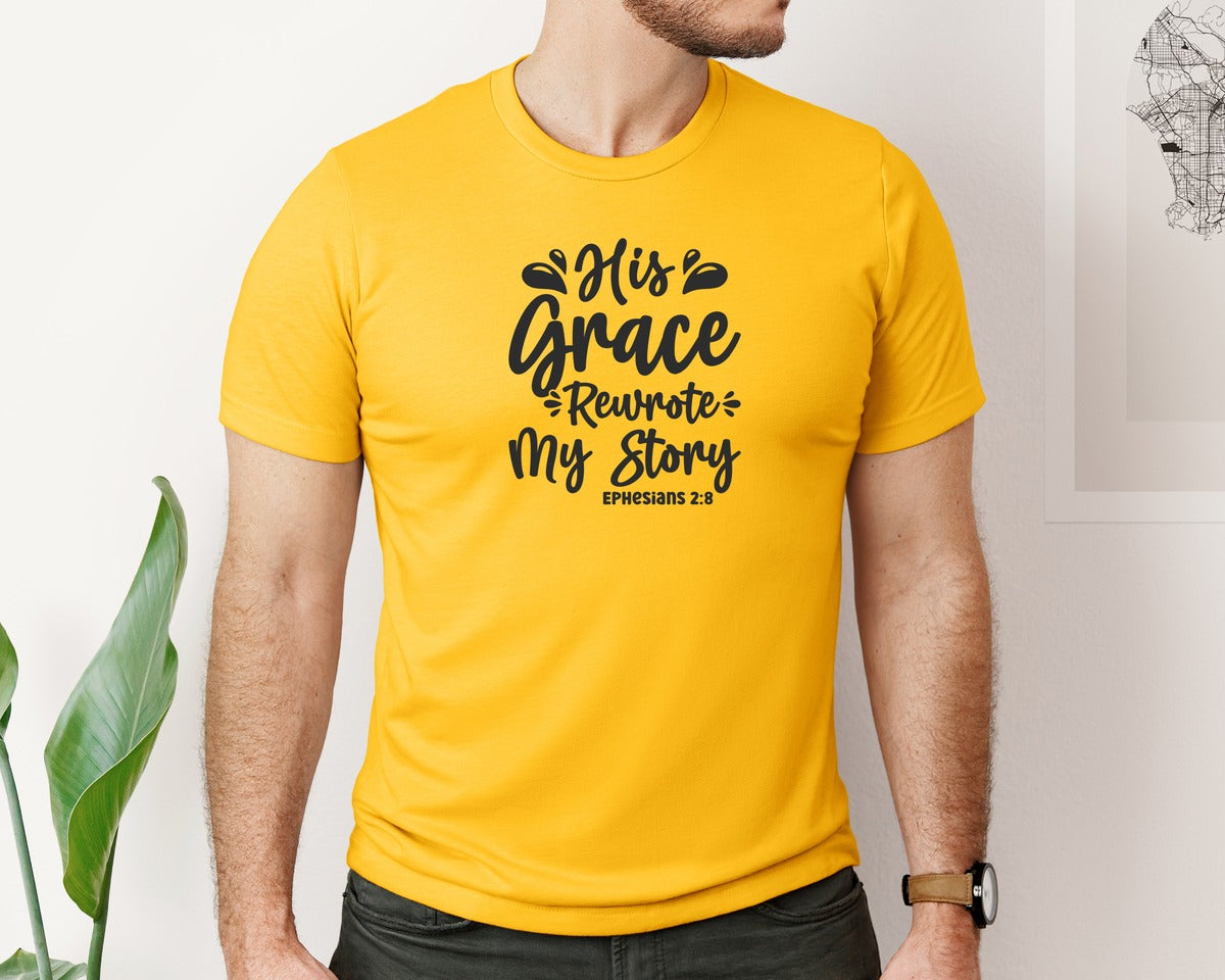 brand:Bella Canvas|color:Gold|His Grace Rewrites My Story Graphic T-Shirt