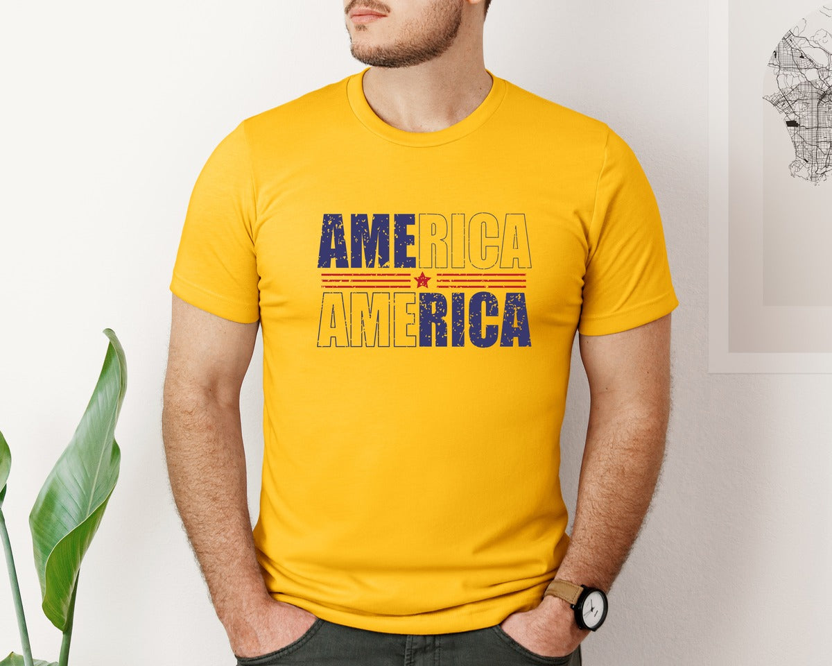 brand:Bella Canvas|color:Gold|America Patriotic Graphic T-Shirt