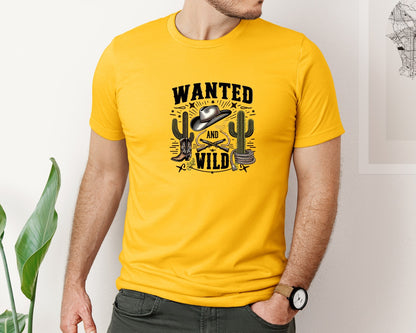 brand:Bella Canvas|color:Gold|Western Wanted And Wild T Shirt Graphic T-Shirt