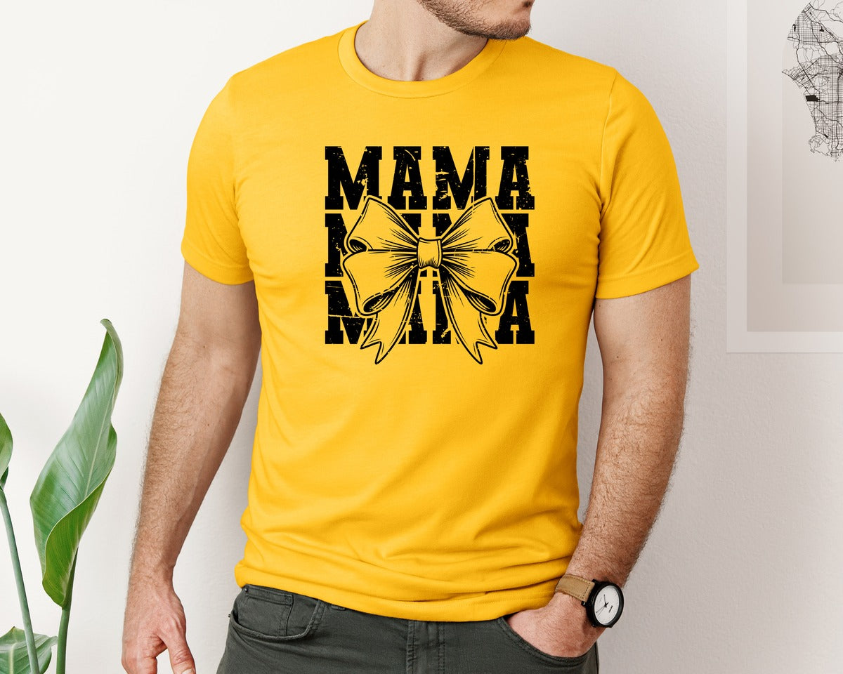 brand:Bella Canvas|color:Gold|Mama Mom Mama Coquette Graphic T-Shirt