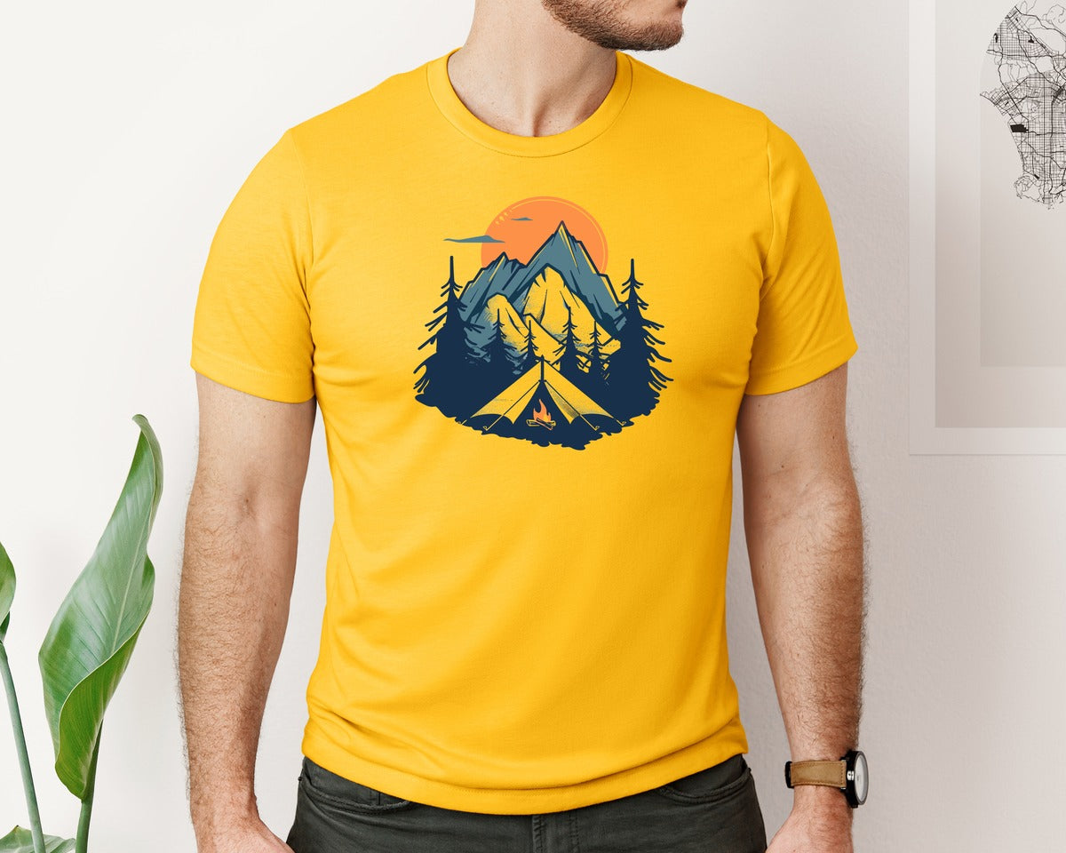 brand:Bella Canvas|color:Gold|Sunset Camping Adventure T Shirt Design 8 Graphic T-Shirt