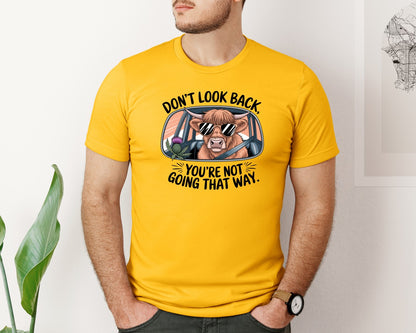 brand:Bella Canvas|color:Gold|Dont Look Back Highland Cow Graphic T-Shirt