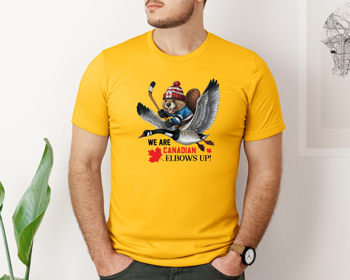 brand:Bella Canvas|color:Gold|We Are Canada Elbows Up 2 Graphic T-Shirt