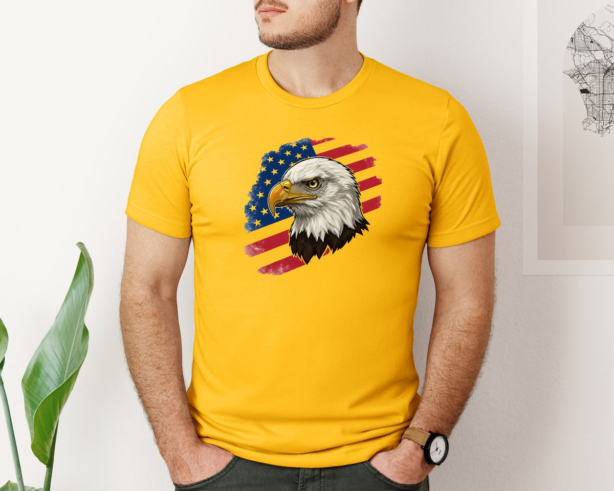 brand:Bella Canvas|color:Gold|American Eagle With Flag Patriotic Graphic T-Shirt