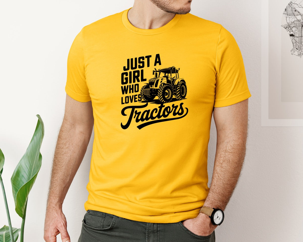 brand:Bella Canvas|color:Gold|Just A Girl Who Loves Tractors T Shi Graphic T-Shirt